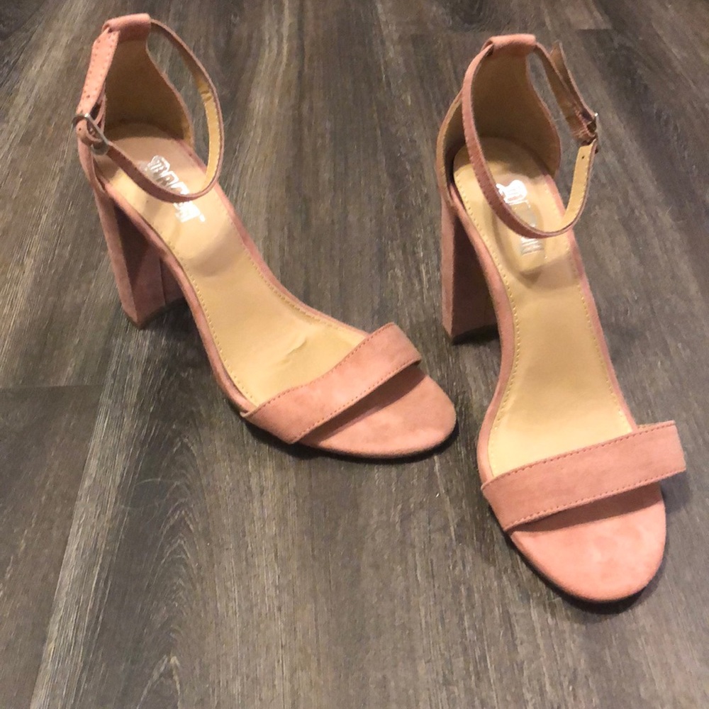 Baby pink suede heels